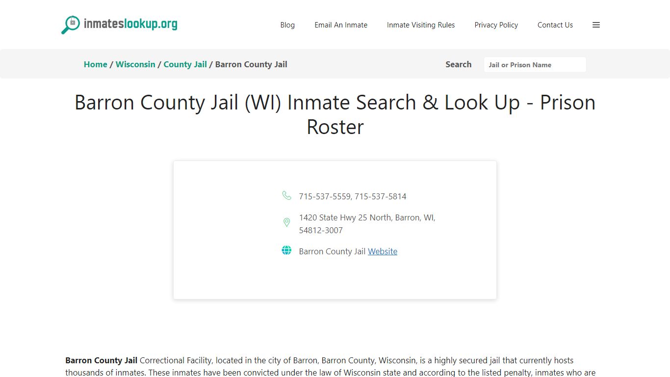 Barron County Jail (WI) Inmate Search & Look Up - Prison Roster